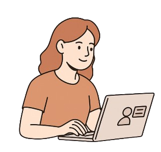 Illustration einer Frau, die am Laptop arbeitet – Symbol für einfache Website-Erstellung ohne Technikstress